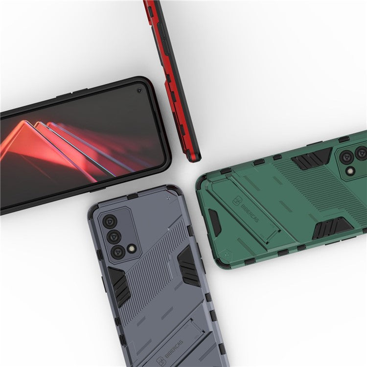 PC + TPU Shockproof Hybrid Case Phone Cover with Foldable Kickstand for Oppo K9 - Black