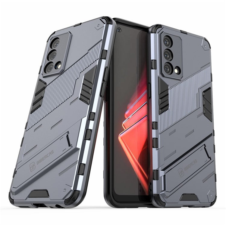 PC + TPU Shockproof Hybrid Case Phone Cover with Foldable Kickstand for Oppo K9 - Dark Blue