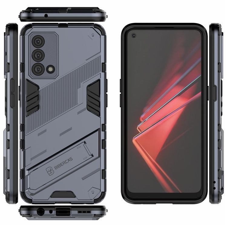 PC + TPU Shockproof Hybrid Case Phone Cover with Foldable Kickstand for Oppo K9 - Dark Blue