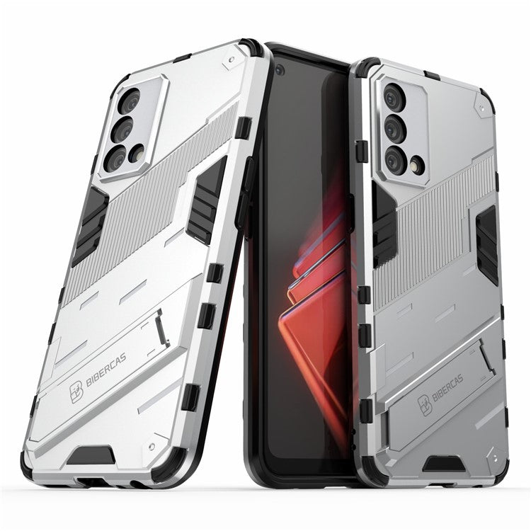 PC + TPU Shockproof Hybrid Case Phone Cover with Foldable Kickstand for Oppo K9 - White