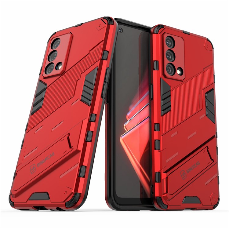 PC + TPU Shockproof Hybrid Case Phone Cover with Foldable Kickstand for Oppo K9 - Red