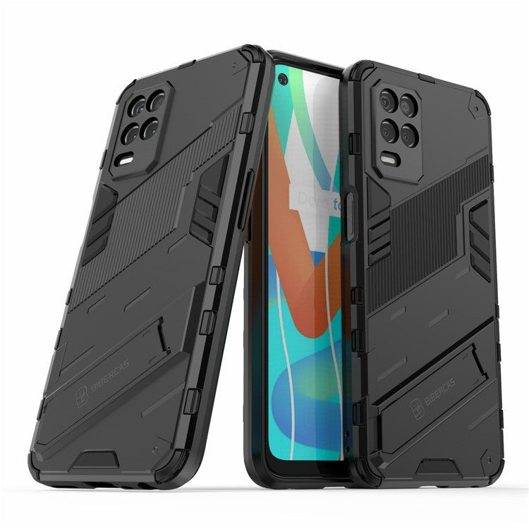 Foldable Kickstand Shockproof PC + TPU Hybrid Phone Case Cover for Realme V13 5G - Black
