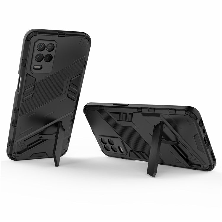 Foldable Kickstand Shockproof PC + TPU Hybrid Phone Case Cover for Realme V13 5G - Black