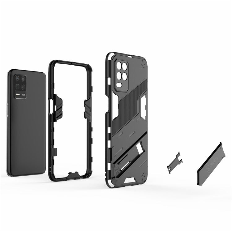 Foldable Kickstand Shockproof PC + TPU Hybrid Phone Case Cover for Realme V13 5G - Black