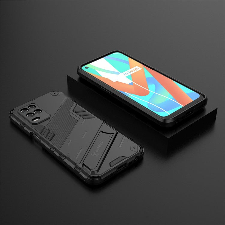 Foldable Kickstand Shockproof PC + TPU Hybrid Phone Case Cover for Realme V13 5G - Black