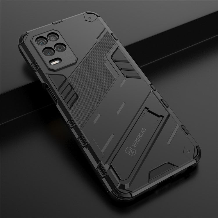 Foldable Kickstand Shockproof PC + TPU Hybrid Phone Case Cover for Realme V13 5G - Black