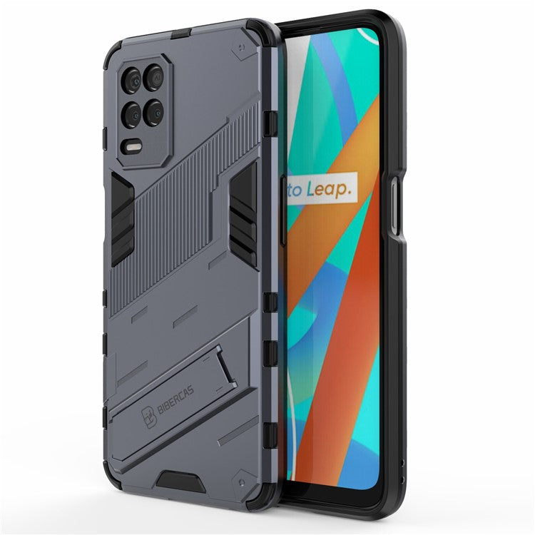Foldable Kickstand Shockproof PC + TPU Hybrid Phone Case Cover for Realme V13 5G - Dark Blue