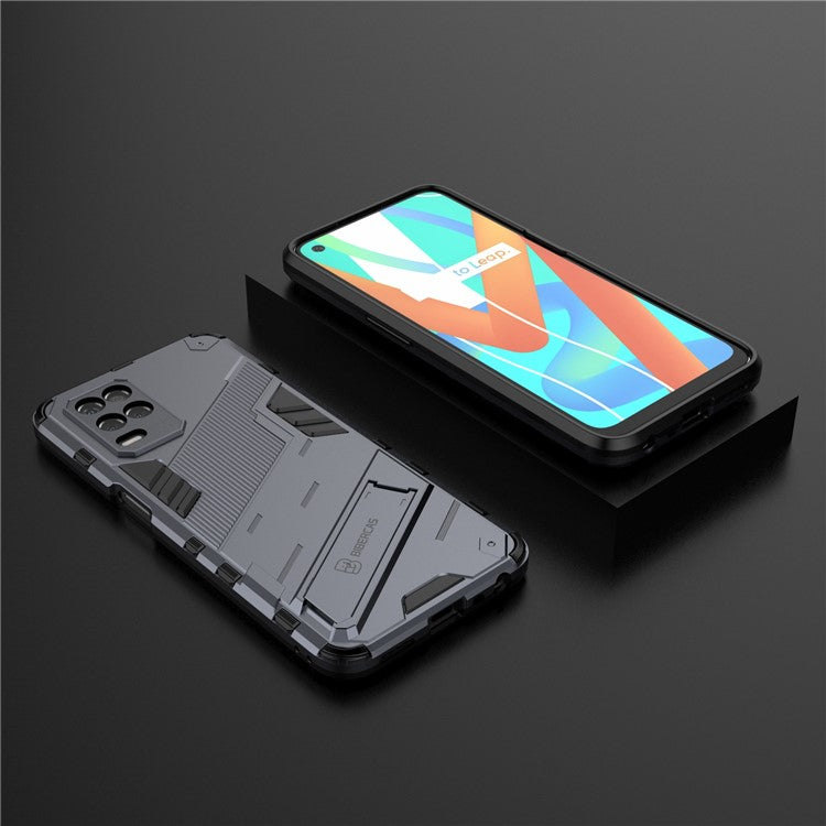 Foldable Kickstand Shockproof PC + TPU Hybrid Phone Case Cover for Realme V13 5G - Dark Blue