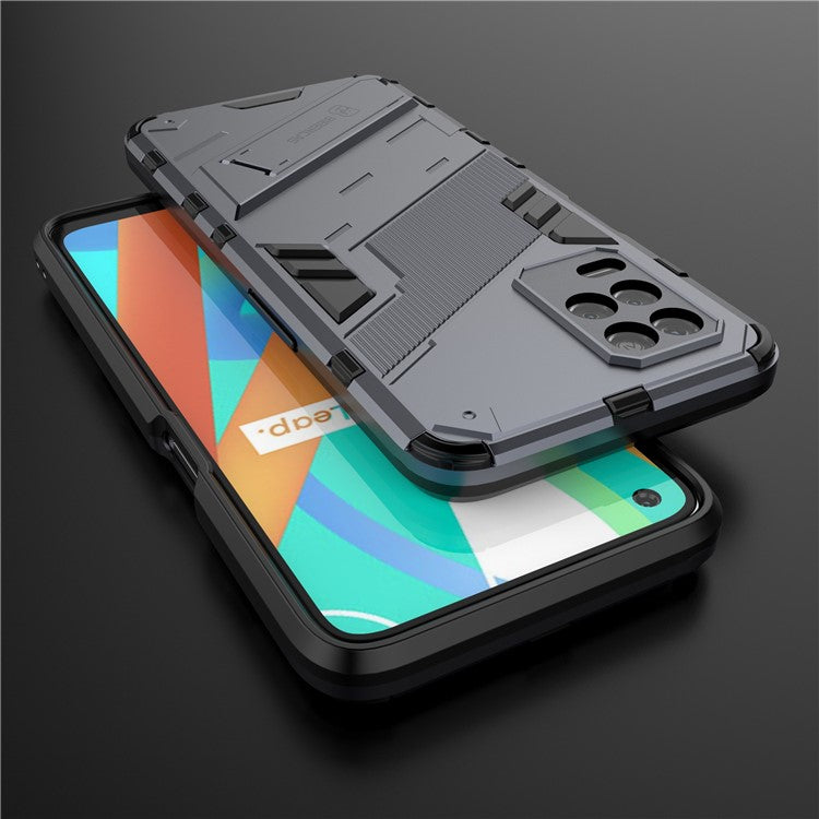 Foldable Kickstand Shockproof PC + TPU Hybrid Phone Case Cover for Realme V13 5G - Dark Blue