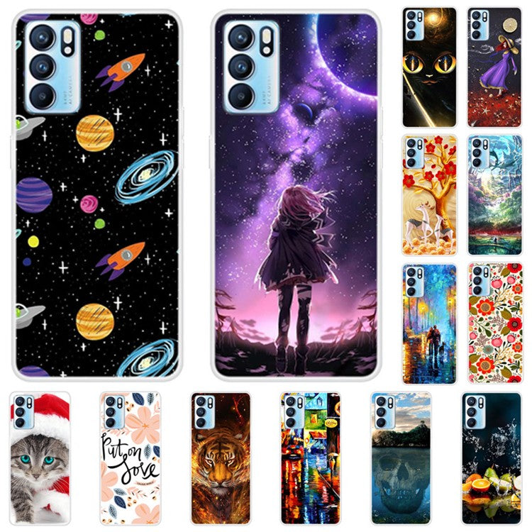 Stylish Pattern Printing Full Protection Soft TPU Phone Case Cover for Oppo Reno6 5G - Flowers