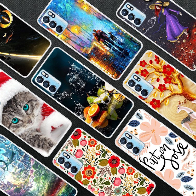Stylish Pattern Printing Full Protection Soft TPU Phone Case Cover for Oppo Reno6 5G - Flower and Love