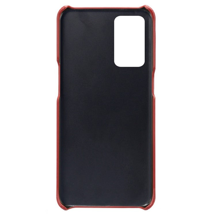 KSQ Double Card Slots PU Leather Coated PC Shell Cover Case for Oppo Reno6 5G - Red