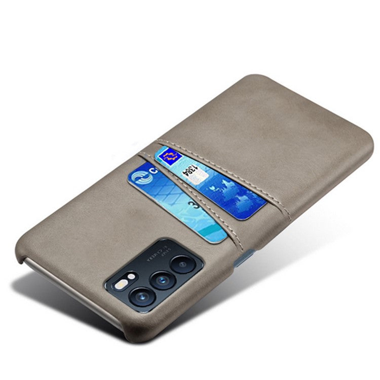 KSQ Double Card Slots PU Leather Coated PC Shell Cover Case for Oppo Reno6 5G - Grey