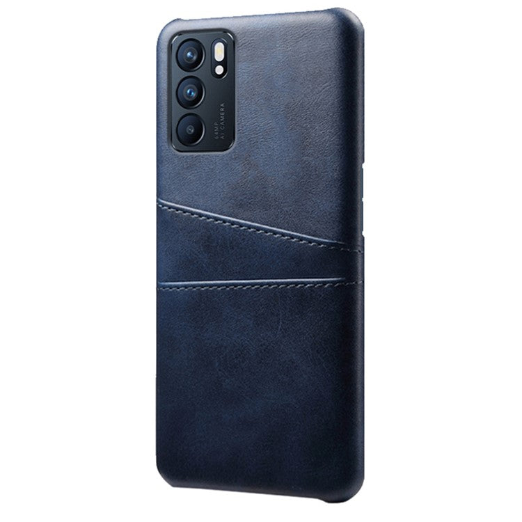 KSQ Double Card Slots PU Leather Coated PC Shell Cover Case for Oppo Reno6 5G - Blue