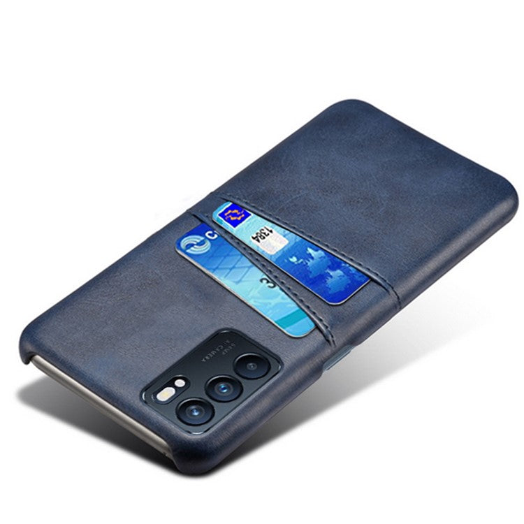 KSQ Double Card Slots PU Leather Coated PC Shell Cover Case for Oppo Reno6 5G - Blue