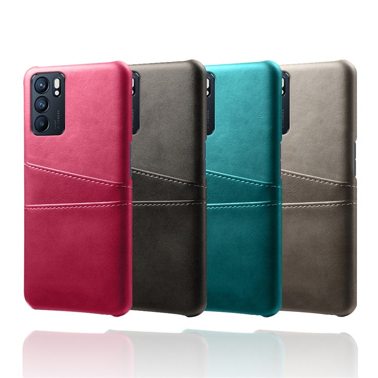KSQ Double Card Slots PU Leather Coated PC Shell Cover Case for Oppo Reno6 5G - Blue