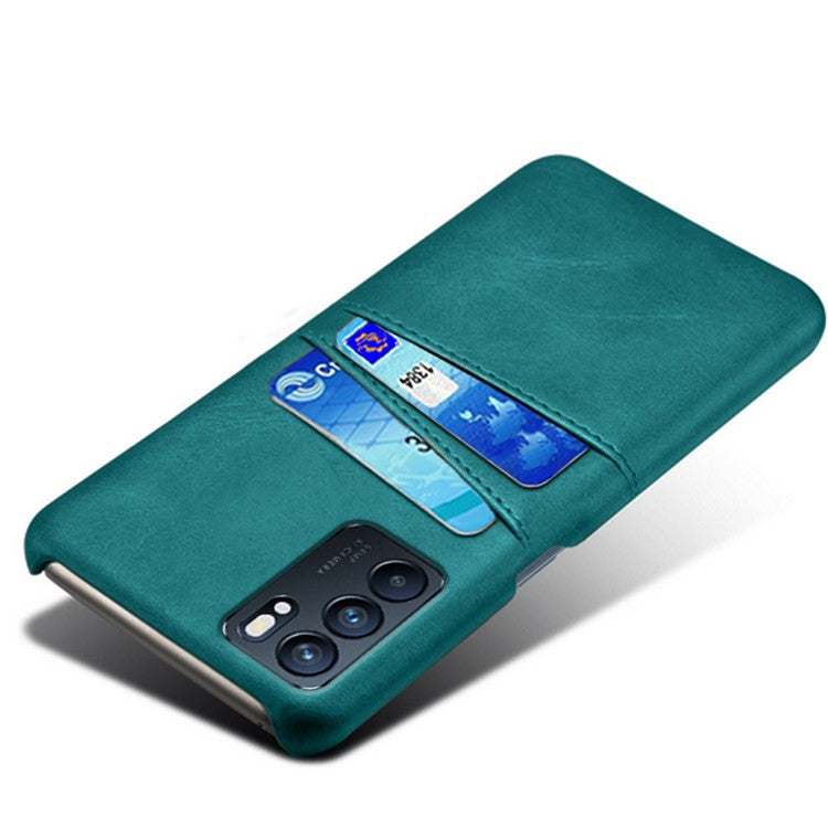 KSQ Double Card Slots PU Leather Coated PC Shell Cover Case for Oppo Reno6 5G - Green