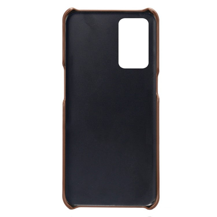 KSQ Double Card Slots PU Leather Coated PC Shell Cover Case for Oppo Reno6 5G - Brown