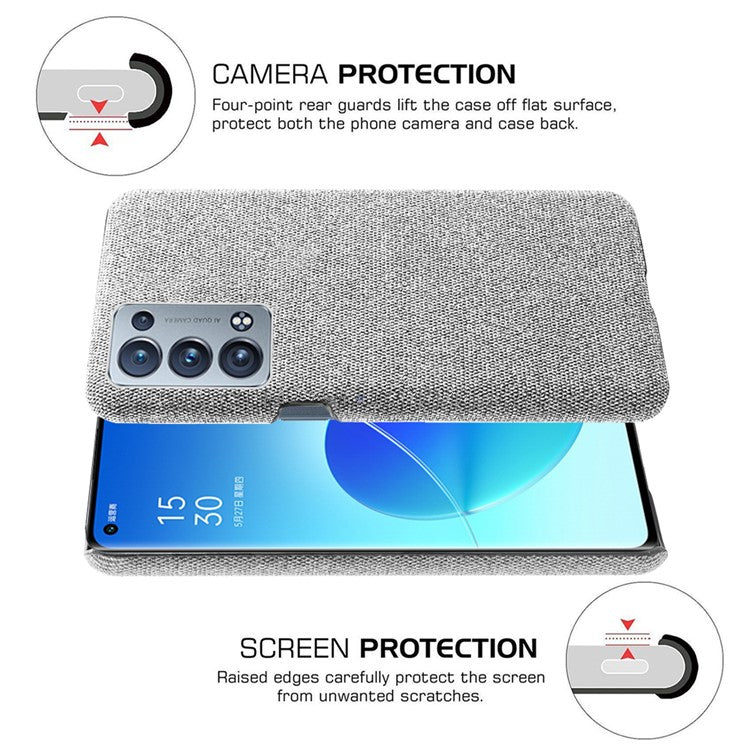 KSQ Well-Protected Cloth Coated Plastic Phone Case for Oppo Reno6 Pro+ 5G/Pro 5G (Snapdragon) - Light Grey