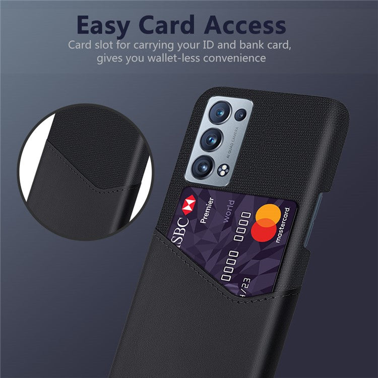 KSQ Card Slot Design Cloth + Leather + PC Well-Protected Hybrid Phone Case for Oppo Reno6 Pro+ 5G/Pro 5G (Snapdragon) - Black