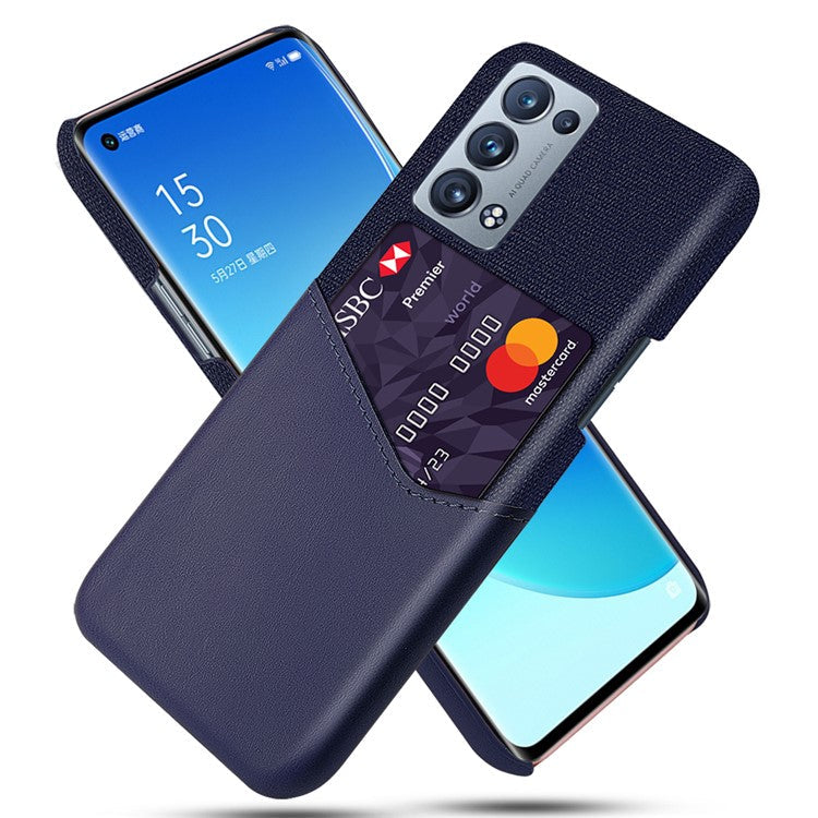 KSQ Card Slot Design Cloth + Leather + PC Well-Protected Hybrid Phone Case for Oppo Reno6 Pro+ 5G/Pro 5G (Snapdragon) - Blue