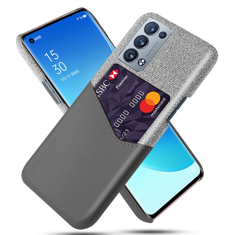 KSQ Card Slot Design Cloth + Leather + PC Well-Protected Hybrid Phone Case for Oppo Reno6 Pro+ 5G/Pro 5G (Snapdragon) - Grey