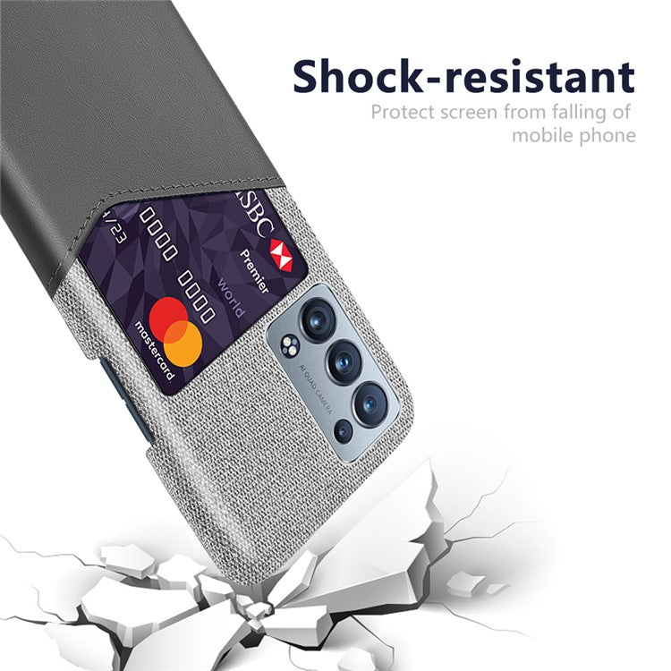 KSQ Card Slot Design Cloth + Leather + PC Well-Protected Hybrid Phone Case for Oppo Reno6 Pro+ 5G/Pro 5G (Snapdragon) - Grey