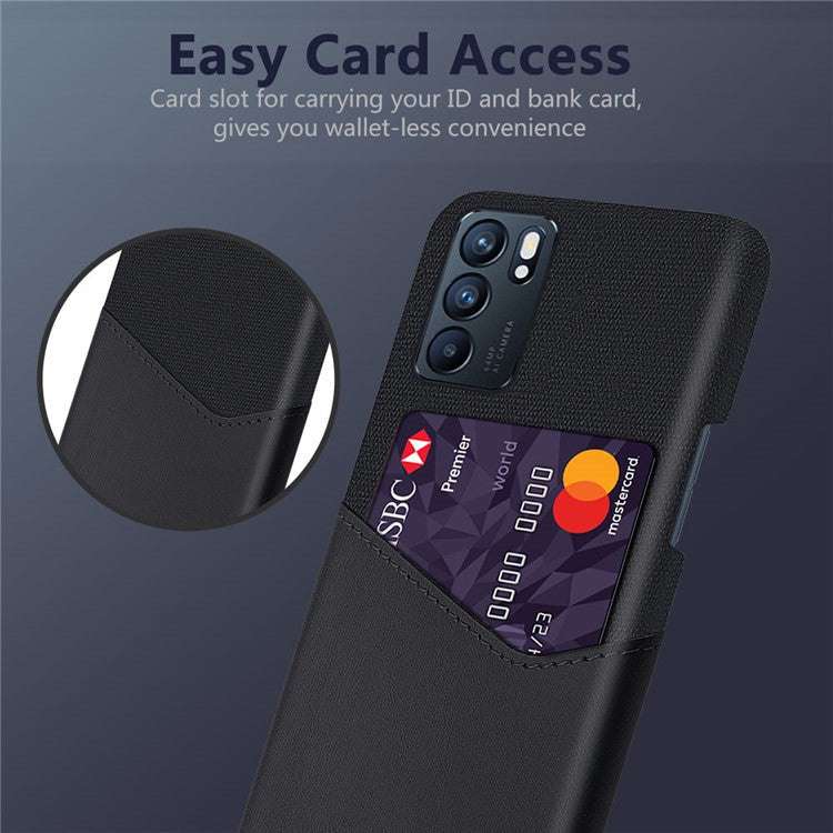 KSQ Cloth Texture PC PU Leather Phone Case with Card Slot for Oppo Reno6 - Black