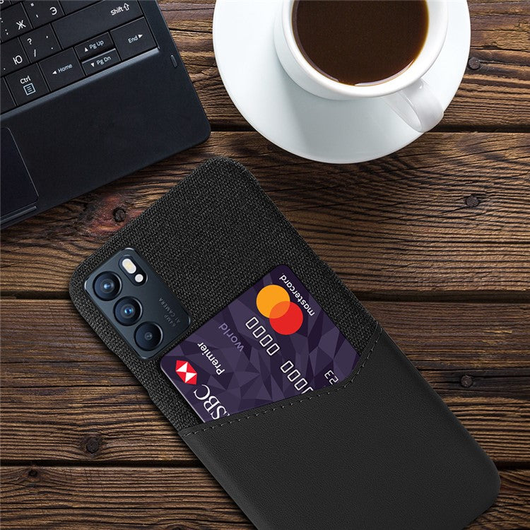 KSQ Cloth + Leather + PC Well-Protected Card Slot Phone Case for Oppo Reno6 Pro 5G (MediaTek) - Black