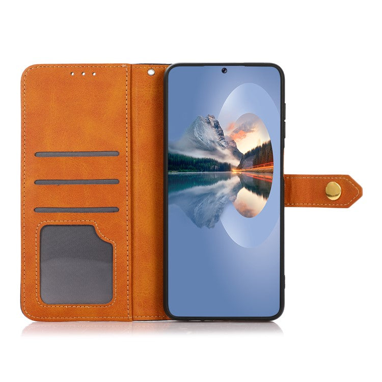KHAZNEH Golden Magnetic Clasp Dual Color PU Leather Wallet Stand Phone Case for Oppo A54 5G / A74 5G / A93 5G - Rose Gold