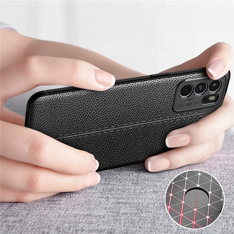 Litchi Texture Full Coverage Leather Flexible TPU Protective Back Cover Case for Oppo Reno6 5G - Black