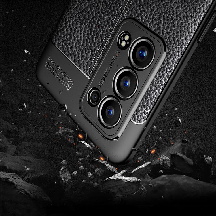 Litchi Texture Full Coverage Leather Flexible TPU Protective Back Cover Case for Oppo Reno6 Pro+ 5G/Pro 5G (Snapdragon) - Black