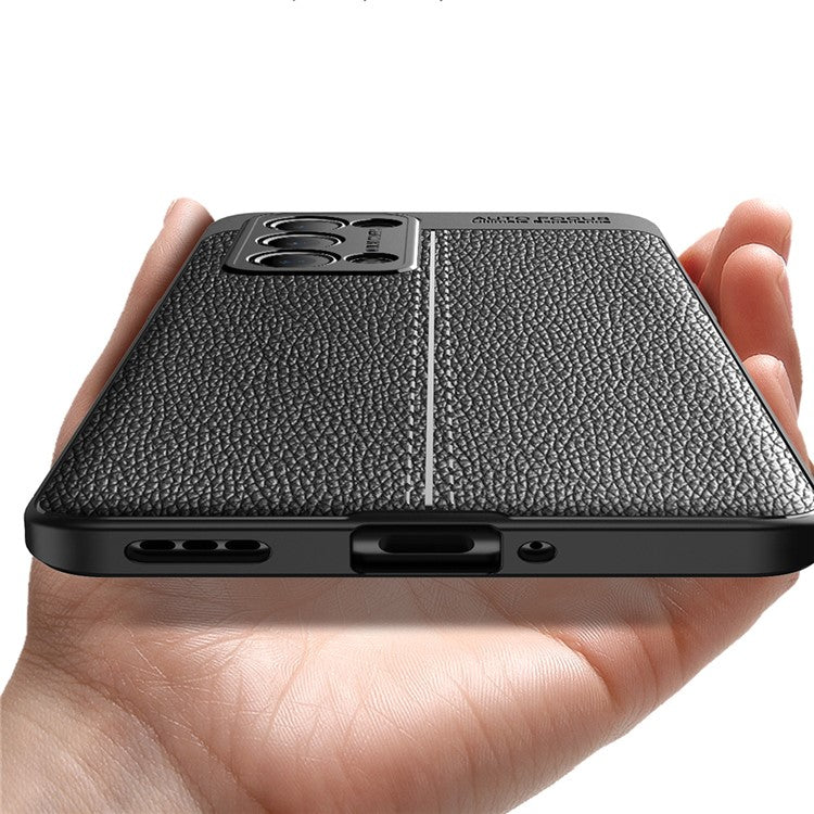 Litchi Texture Full Coverage Leather Flexible TPU Protective Back Cover Case for Oppo Reno6 Pro+ 5G/Pro 5G (Snapdragon) - Black