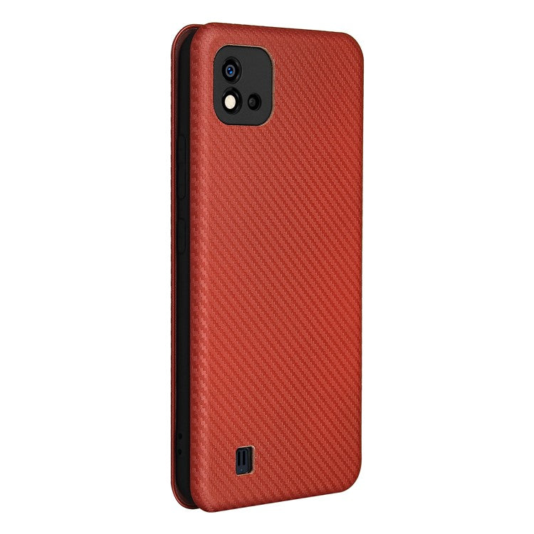 Carbon Fiber Texture Card Slot Auto-absorbed Leather Phone Shell Cover for Realme C11 2021 / C20 - Orange
