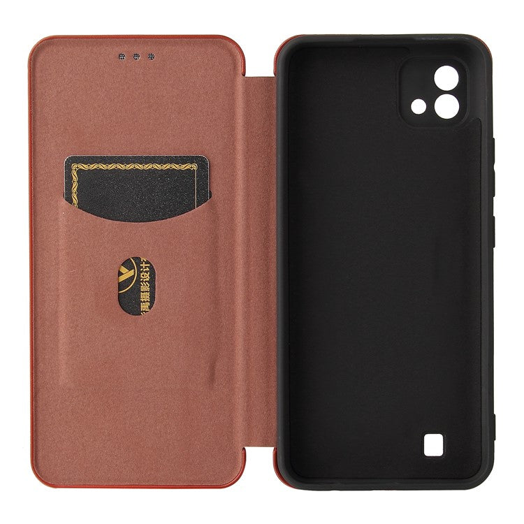 Carbon Fiber Texture Card Slot Auto-absorbed Leather Phone Shell Cover for Realme C11 2021 / C20 - Orange