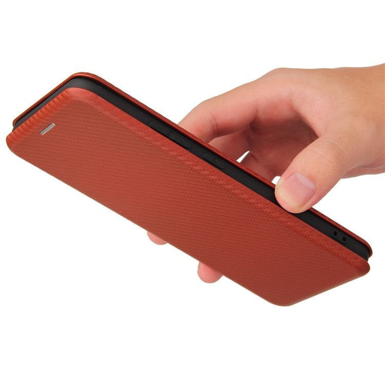 Carbon Fiber Texture Card Slot Auto-absorbed Leather Phone Shell Cover for Realme C11 2021 / C20 - Orange