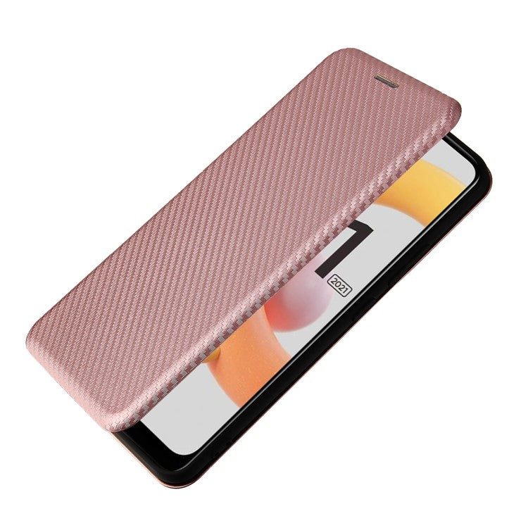 Carbon Fiber Texture Card Slot Auto-absorbed Leather Phone Shell Cover for Realme C11 2021 / C20 - Gold