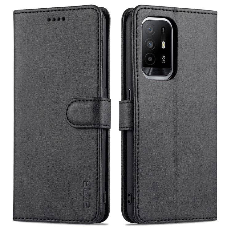 AZNS Stand Wallet Design PU Leather Protective Phone Case for Oppo A93 5G / A74 5G - Black