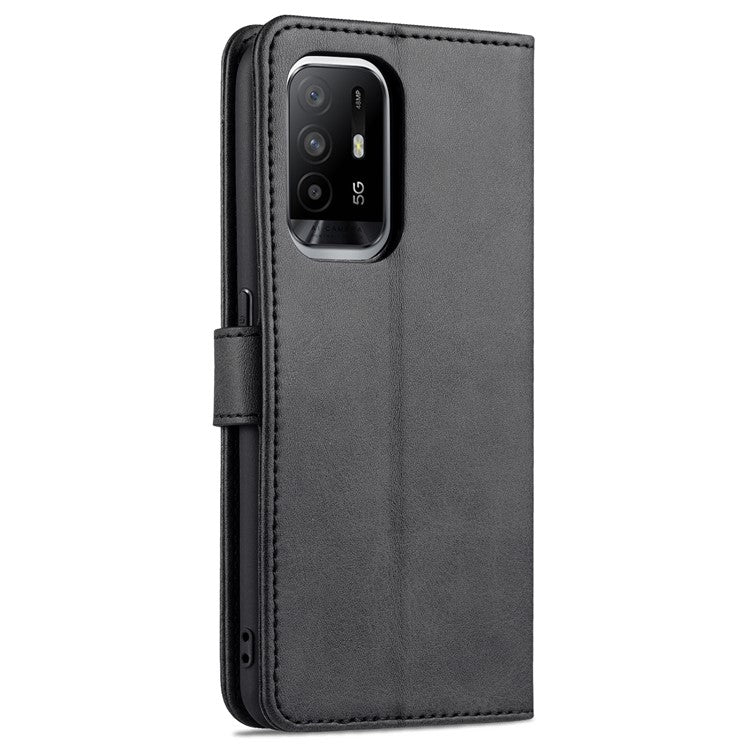 AZNS Stand Wallet Design PU Leather Protective Phone Case for Oppo A93 5G / A74 5G - Black