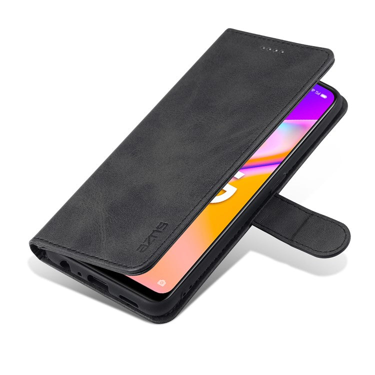 AZNS Stand Wallet Design PU Leather Protective Phone Case for Oppo A93 5G / A74 5G - Black