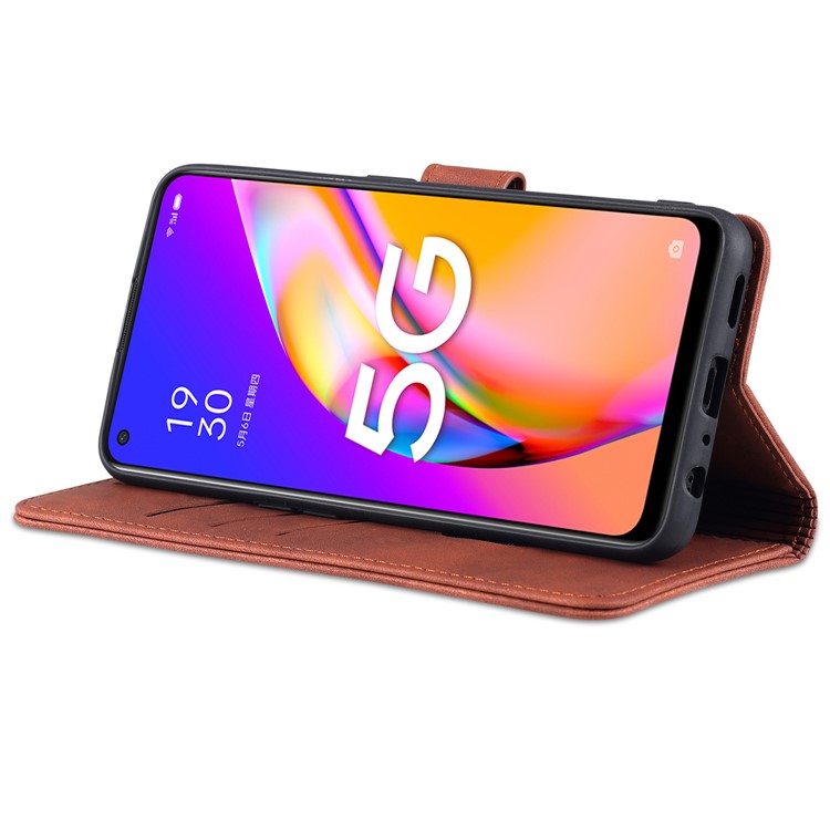 AZNS Stand Wallet Design PU Leather Protective Phone Case for Oppo A93 5G / A74 5G - Black