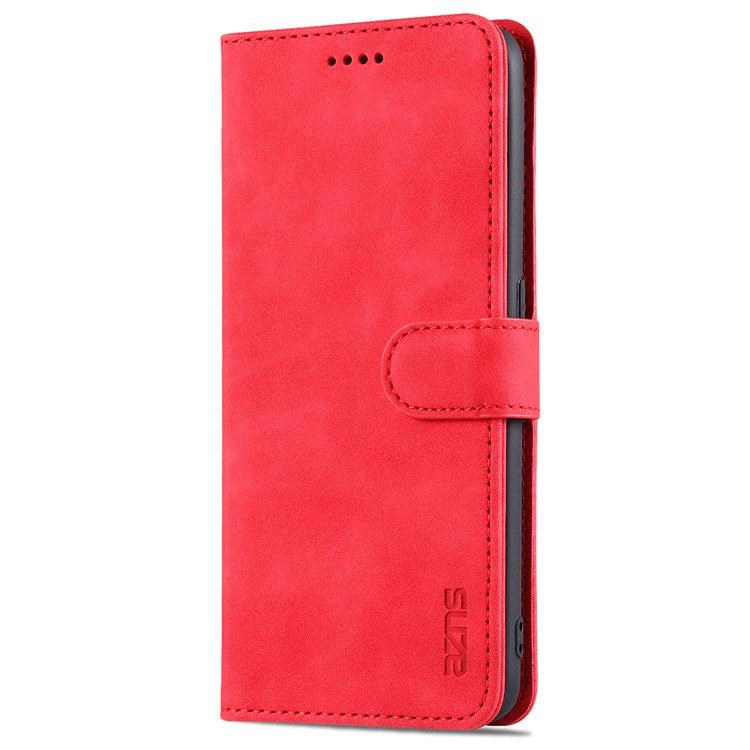 AZNS Stand Wallet Design PU Leather Protective Phone Case for Oppo A93 5G / A74 5G - Red