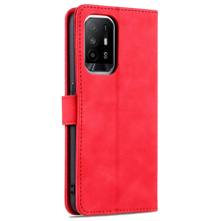 AZNS Stand Wallet Design PU Leather Protective Phone Case for Oppo A93 5G / A74 5G - Red