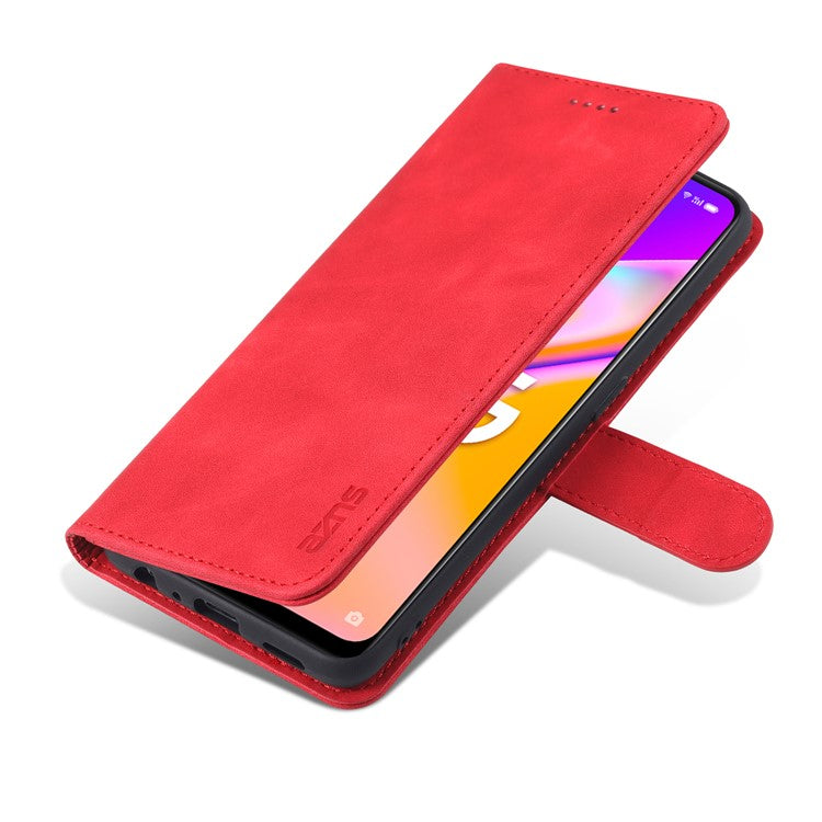 AZNS Stand Wallet Design PU Leather Protective Phone Case for Oppo A93 5G / A74 5G - Red