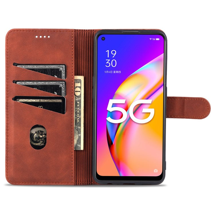 AZNS Stand Wallet Design PU Leather Protective Phone Case for Oppo A93 5G / A74 5G - Red