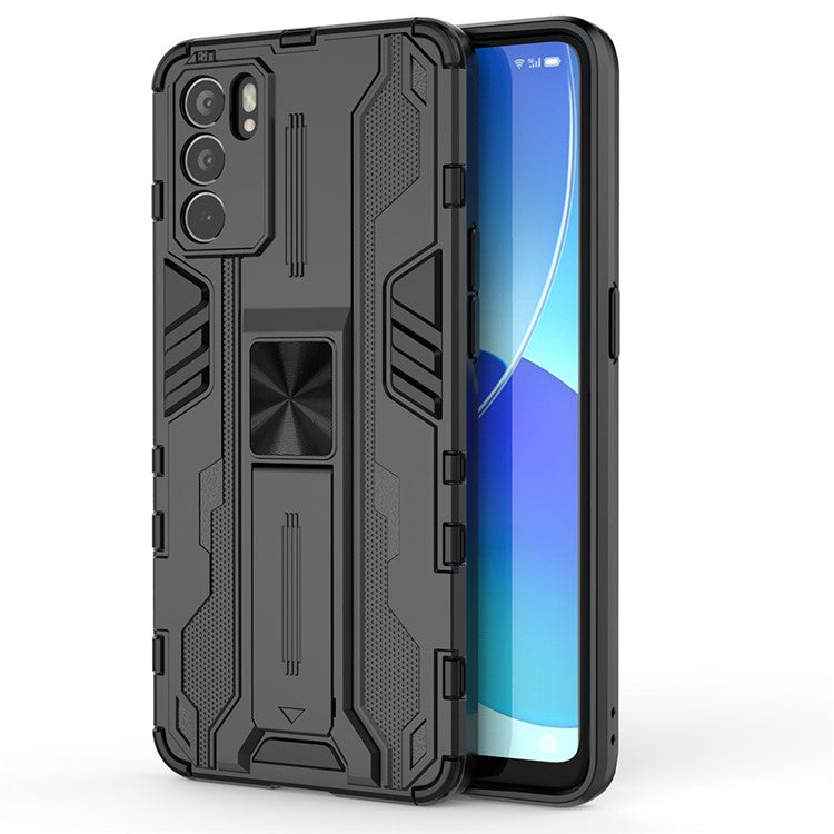 Sturdy Kickstand Hybrid Hard PC + Soft TPU Shockproof Full Body Protective Case for Oppo Reno6 5G - Black