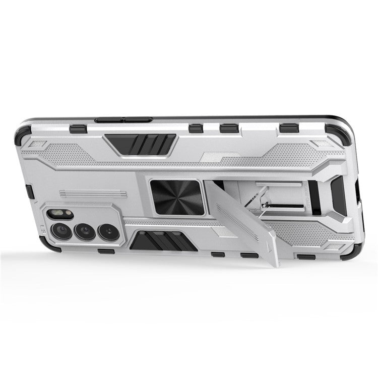 Sturdy Kickstand Hybrid Hard PC + Soft TPU Shockproof Full Body Protective Case for Oppo Reno6 5G - Silver