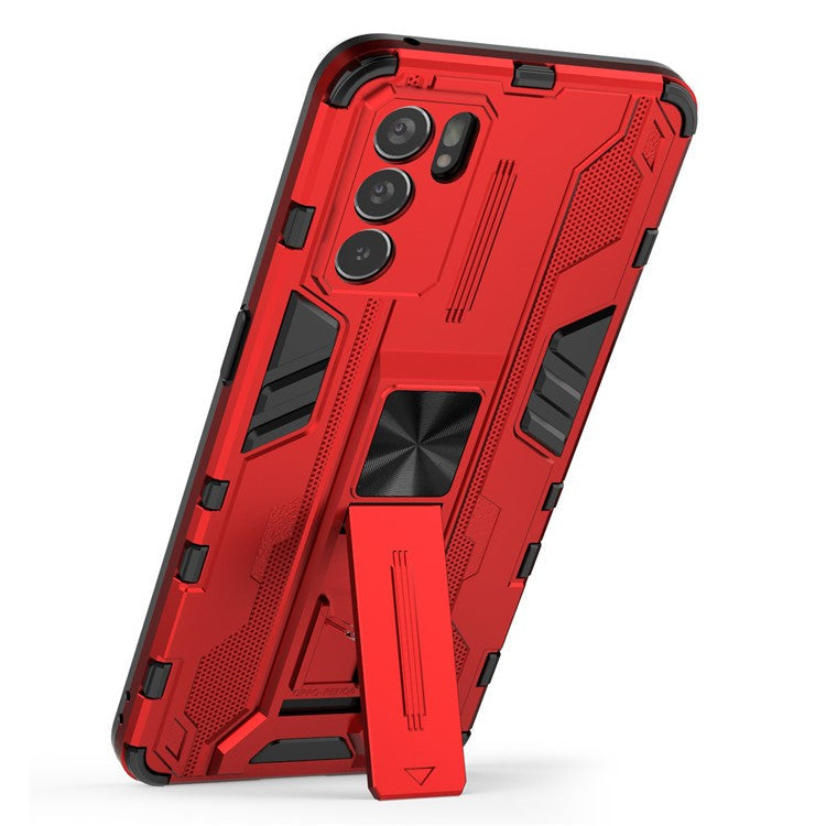 Sturdy Kickstand Hybrid Hard PC + Soft TPU Shockproof Full Body Protective Case for Oppo Reno6 5G - Red