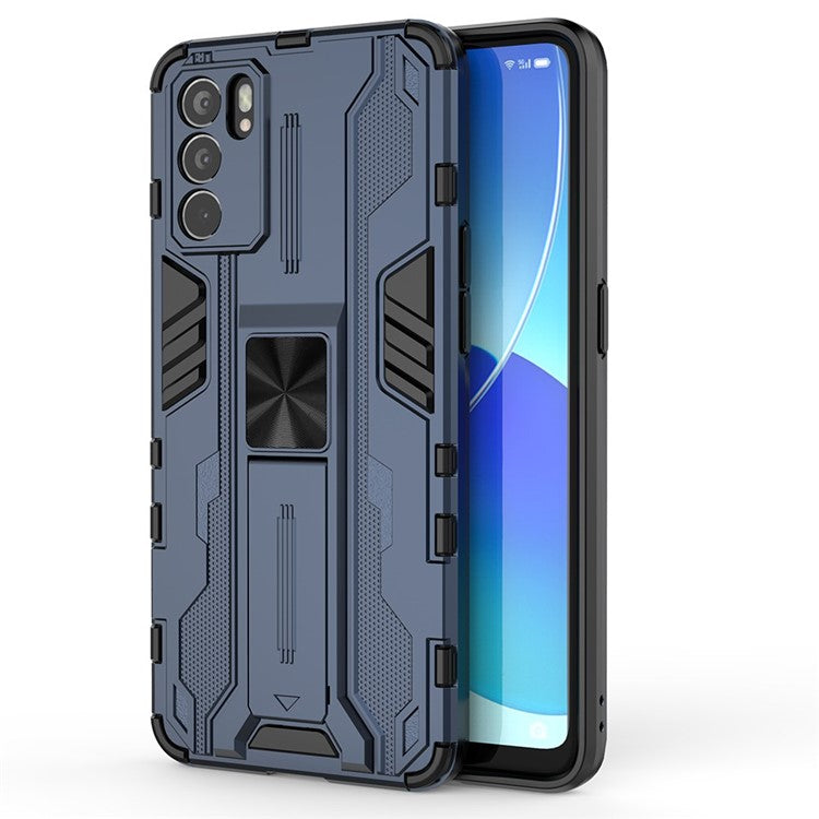 Sturdy Kickstand Hybrid Hard PC + Soft TPU Shockproof Full Body Protective Case for Oppo Reno6 5G - Blue