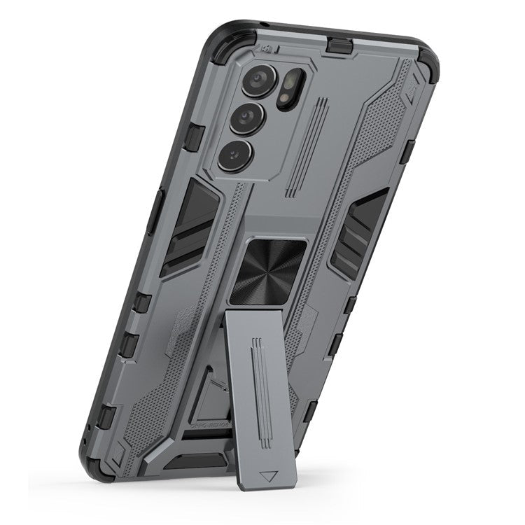 Sturdy Kickstand Hybrid Hard PC + Soft TPU Shockproof Full Body Protective Case for Oppo Reno6 5G - Grey